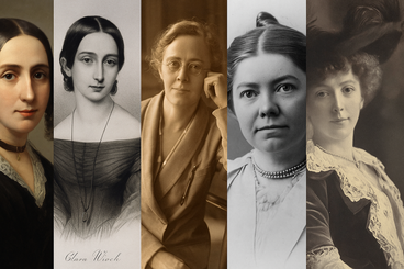 Collazione delle immagini di Fanny Mendelssohn Hensel, Clara Wieck Schumann, Nadia Boulanger, Amy Beach, Cécile Chaminade, generata da Chat GPT a partire da immagini open access di Wikipedia.