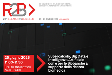 Immagine nera con microchip come sfondo, titolo, luogo e data e ora dell'evento + logo di R2B