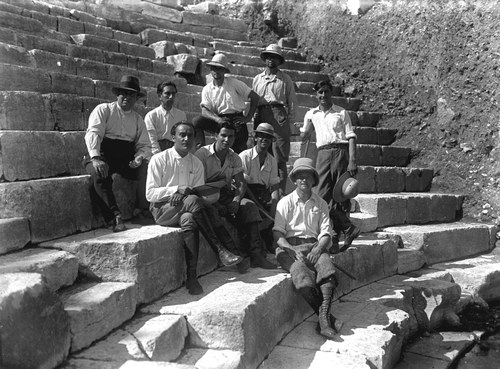 Ugolini and his team on the step of the Butrint's theatre