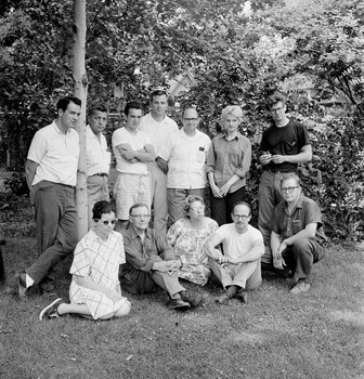 il gruppo di artisti che partecipò ai primi workshop sulla fusione del vetro artistico organizzati da Littleton e Labino nel 1962 a Toledo,Ohio. Chiara Veccia per CanadaUsa