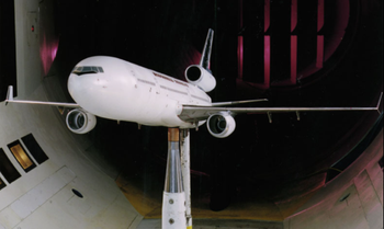 Wind tunnel testing of an aircraft model
