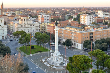Vista dall'alto della città di Forlì, a partire da Piazzale della Vittoria