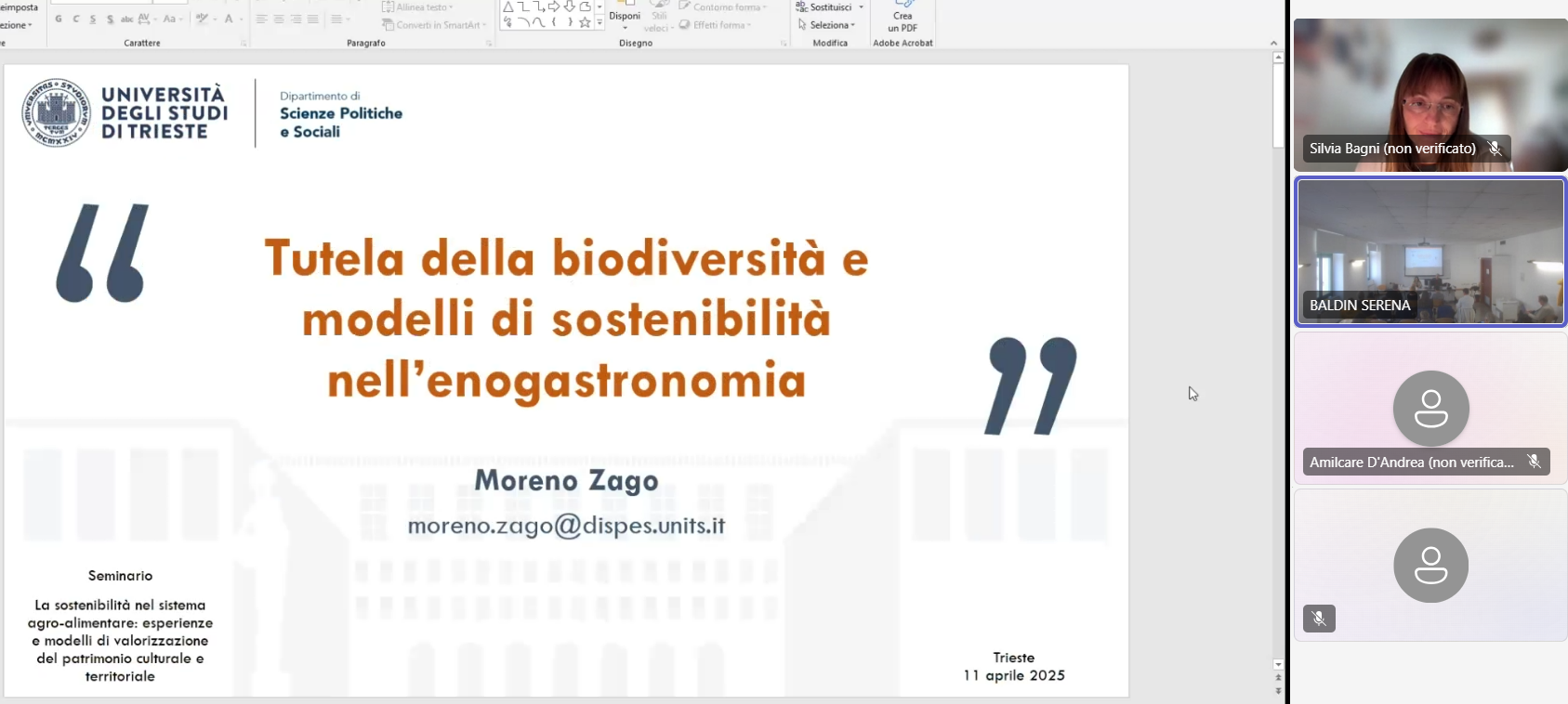 Slide del seminario La Sostenibilità nel sistema agro-alimentare