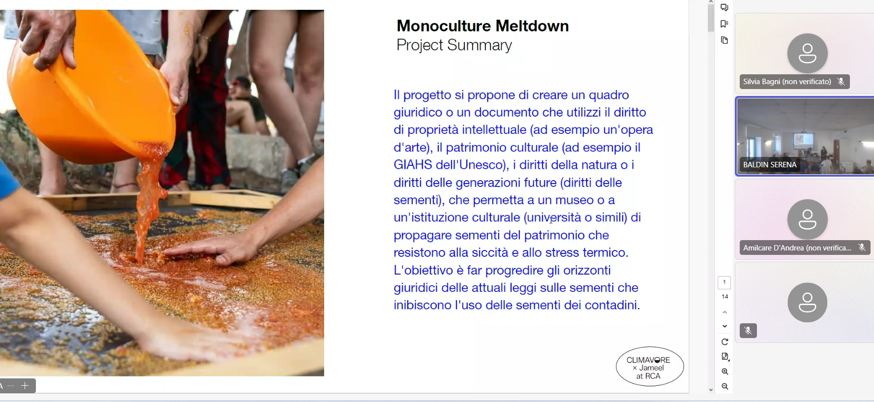 Slide del seminario La Sostenibilità nel sistema agro-alimentare