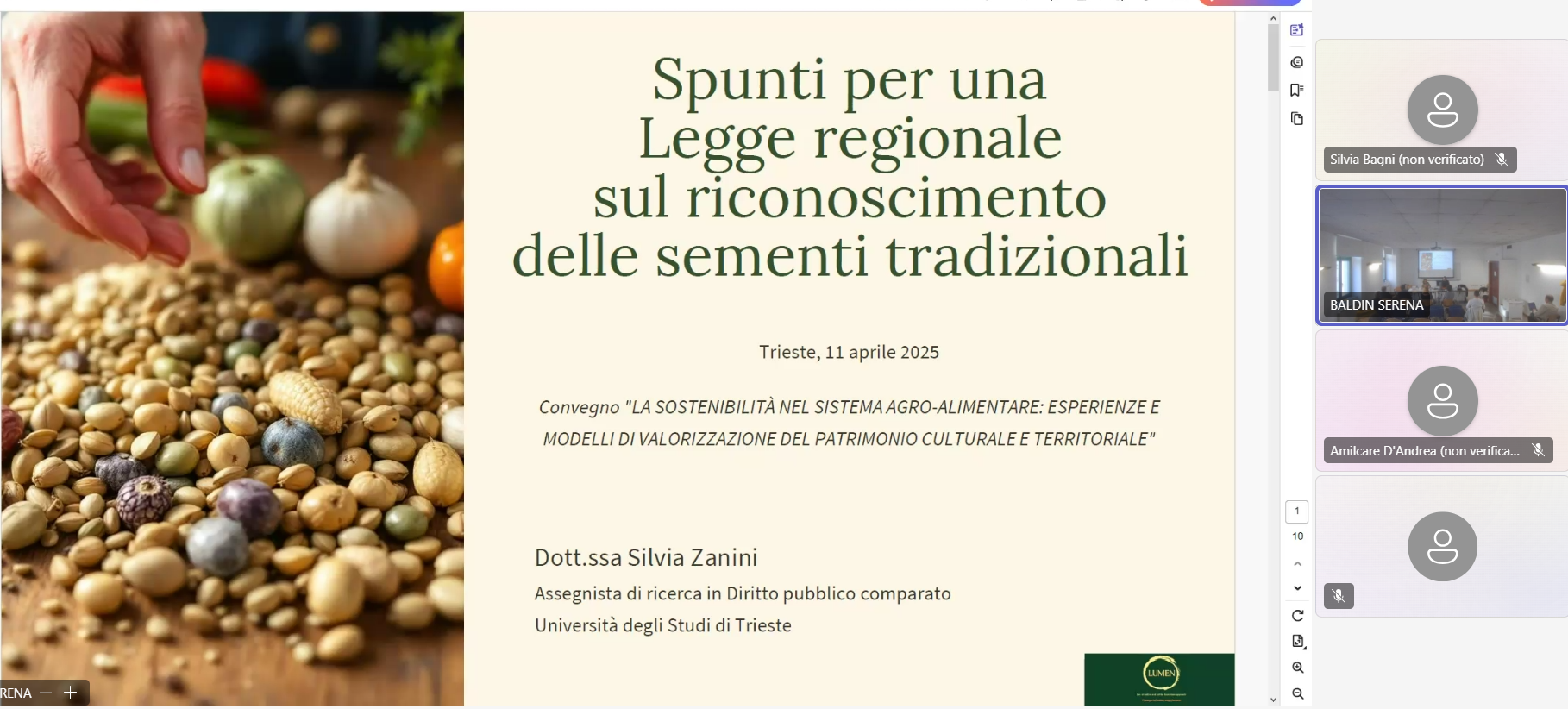 Slide del seminario La Sostenibilità nel sistema agro-alimentare