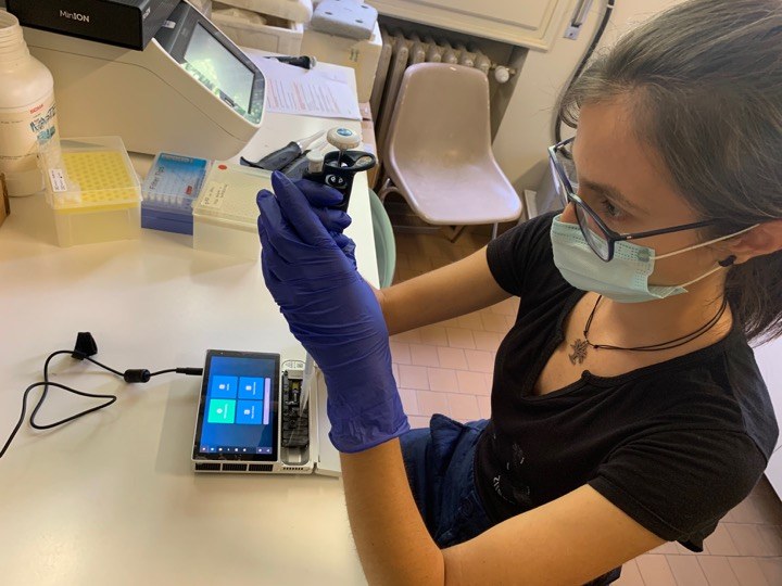 Eva is loading the MinION sequencer to sequence a Rhodococcus qingshengii strain with interesting biodegradation activities