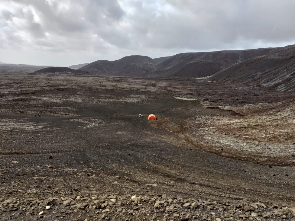 View of the base camp from the solidified lava field