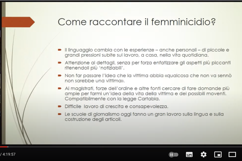 slide presentata da B. Della Rovere nella tavola rotonda coi giornalisti  su come raccontare il femminicidio nella stampa