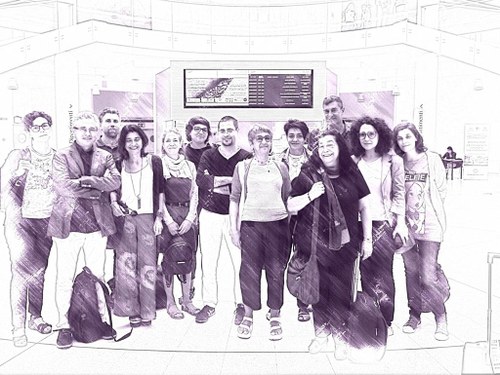 Foto schematizzata del gruppo di lavoro in arrivo all'Università di Torino