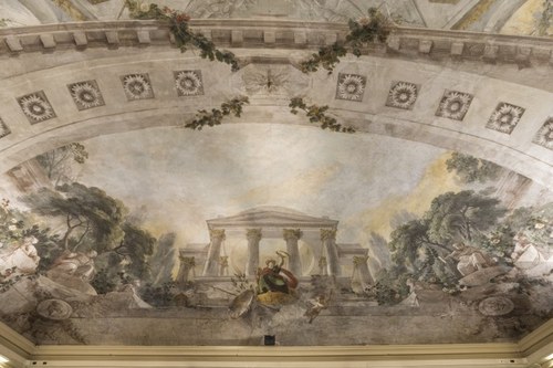soffitto affrescato dell'aula Poeti Palazzo Hercolani Bologna
