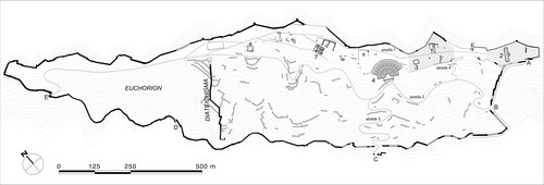 Carta topografica della città di Phoinike, in evidenza il tracciato delle mura antiche.