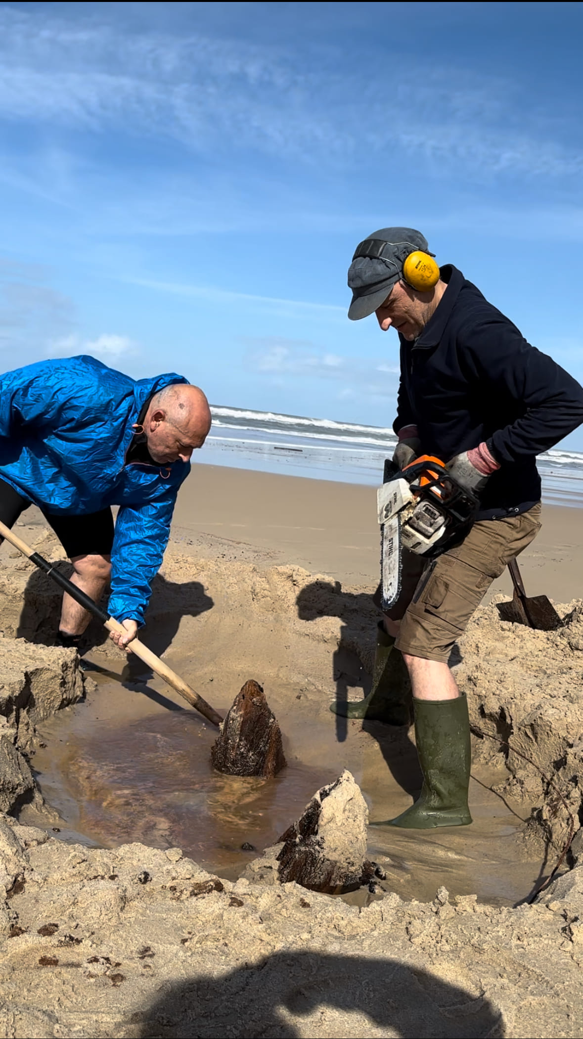 Setting the chain saw and cleaning the area...