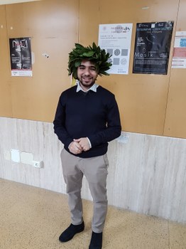 Tarek on his graduation day wearing the typical laurel crown