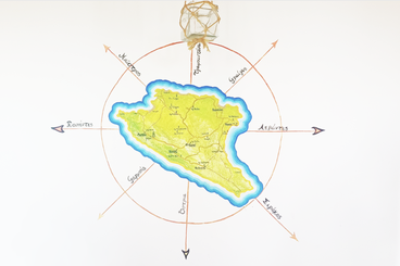 Mural showing a map of wind directions at the lighthouse on Gavdos