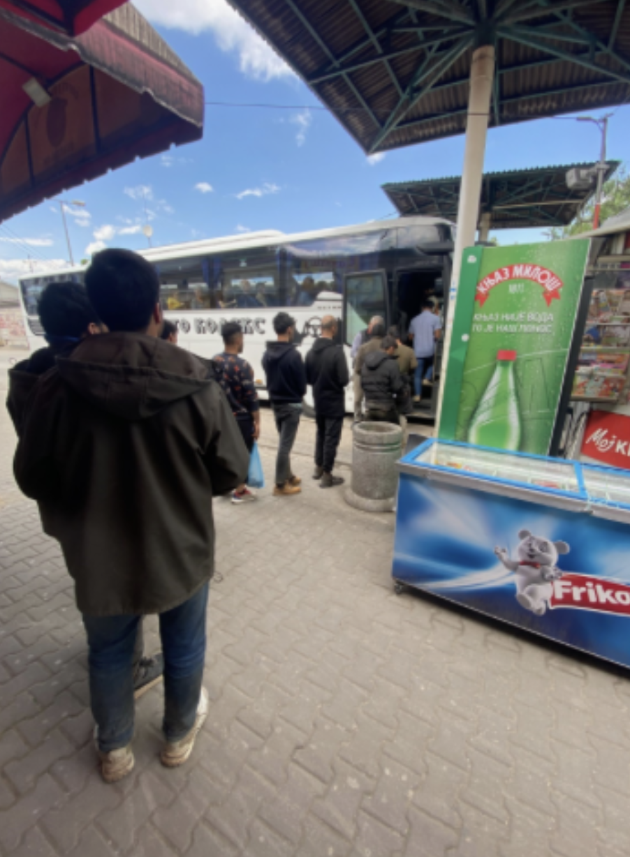 Waiting to take the bus to Belgrade