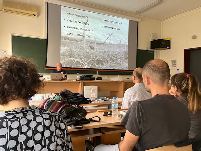 Claudio delivers a lecture on camps at the Co-Space Lab
